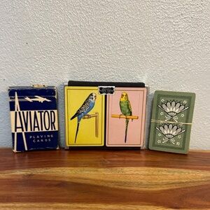 Vintage Aviator & 2 sets of Parakeet Bird Playing Cards Bundle of 4 Decks